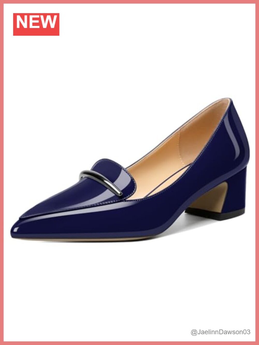 Women's Block Heel Pumps Pointed Toe Low Chunky Heels Slip On Dress Shoes